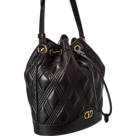 Valentino Vlogo Quilted Leather Bucket Bag, Black - Picture 3 of 4